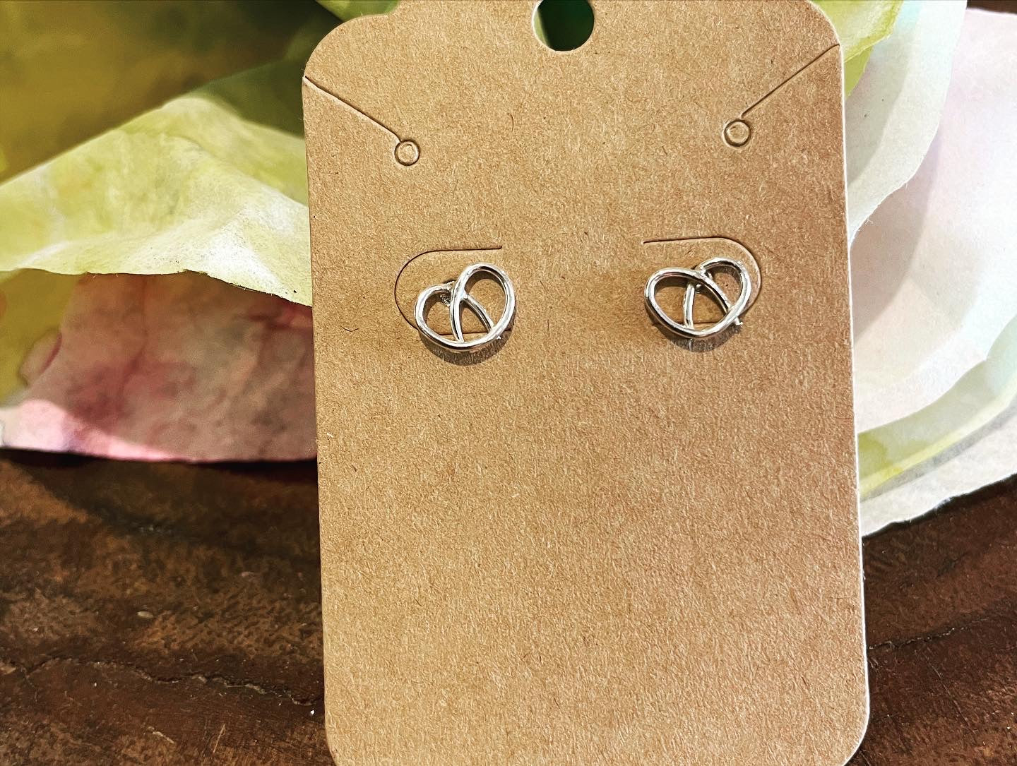 Silver knot/pretzel stud earrings