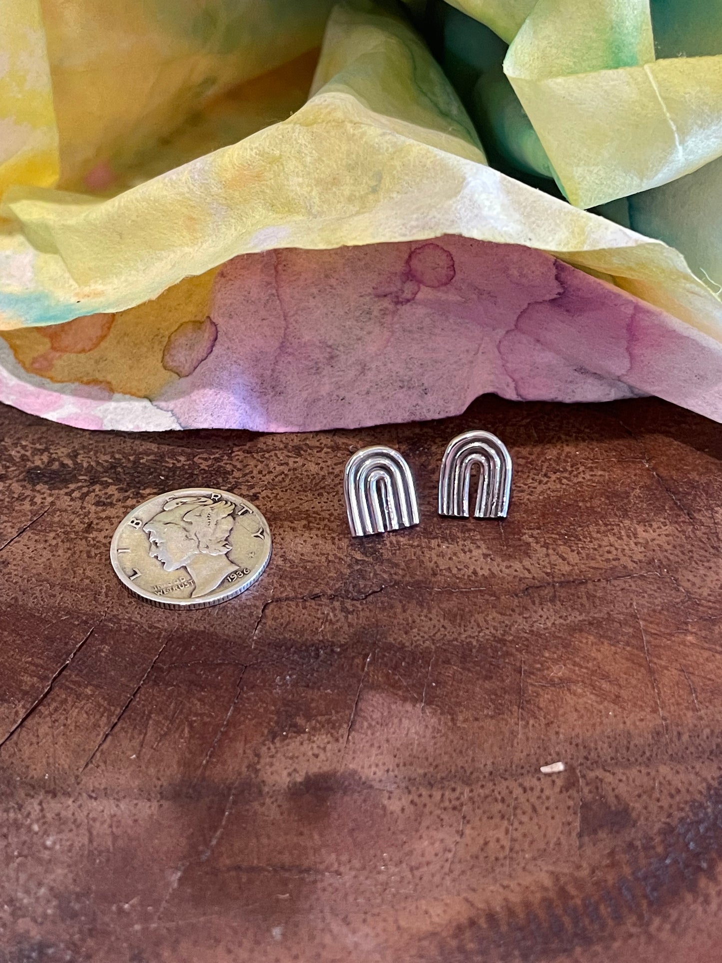 Silver rainbow stud earrings