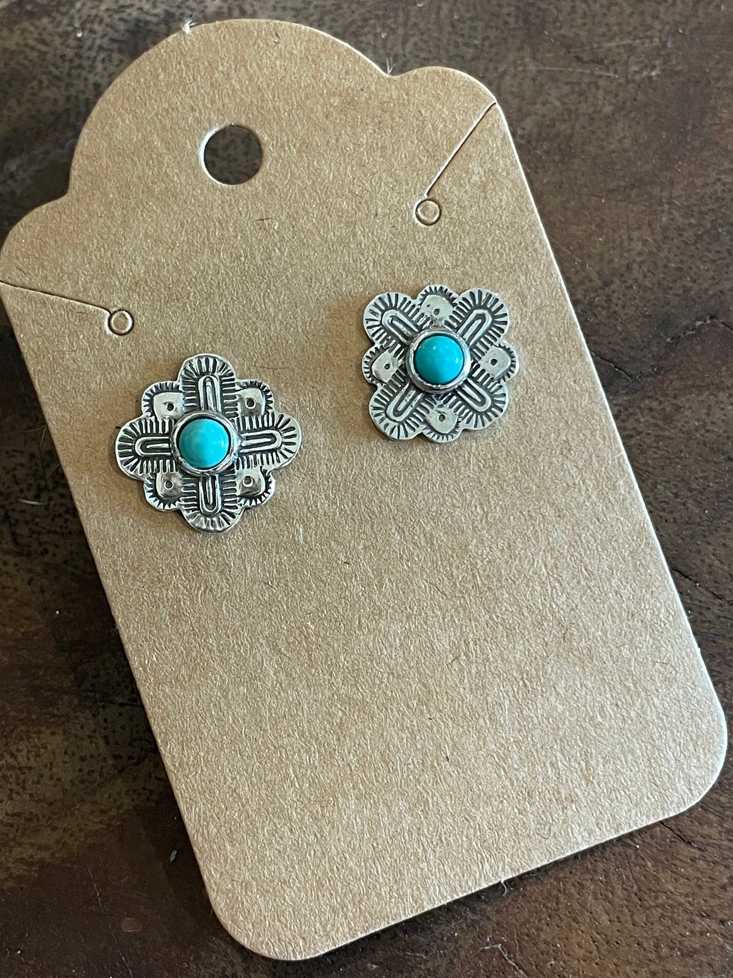 Hand stamped silver and turquoise earrings