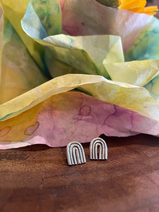 Silver rainbow stud earrings