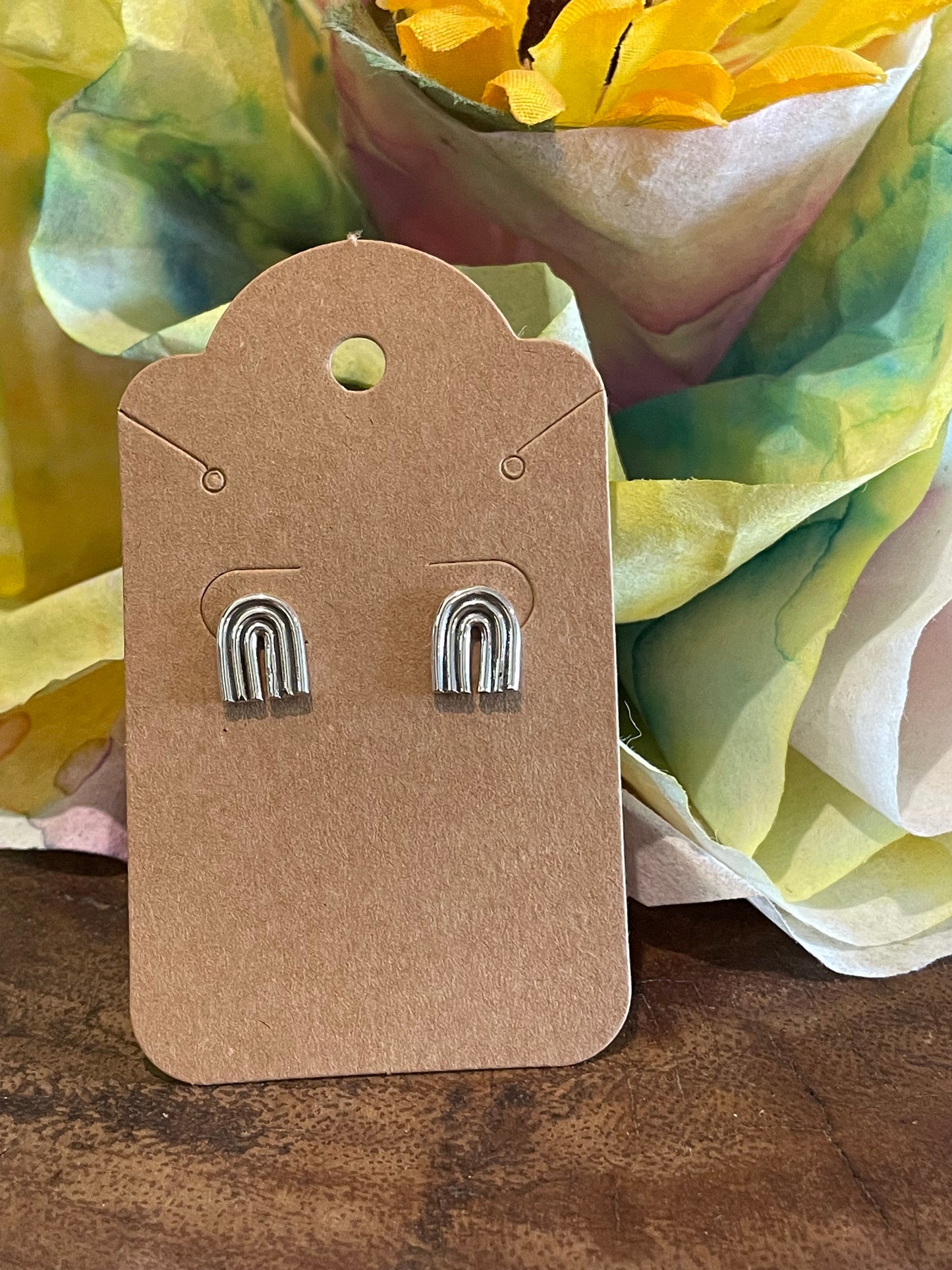 Silver rainbow stud earrings