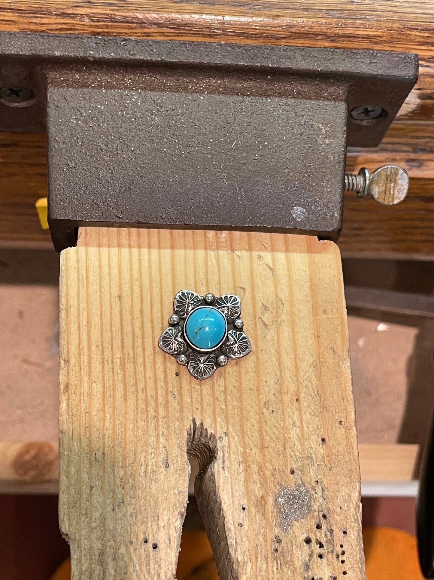 Hand stamped Turquoise ring.