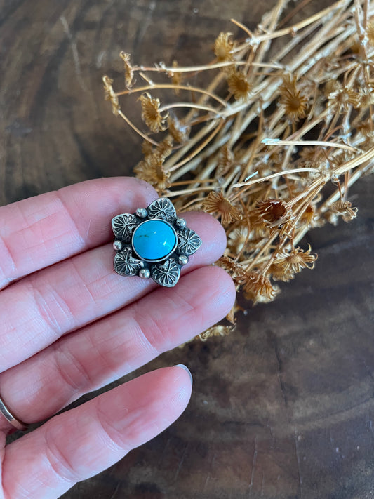 Hand stamped Turquoise ring.